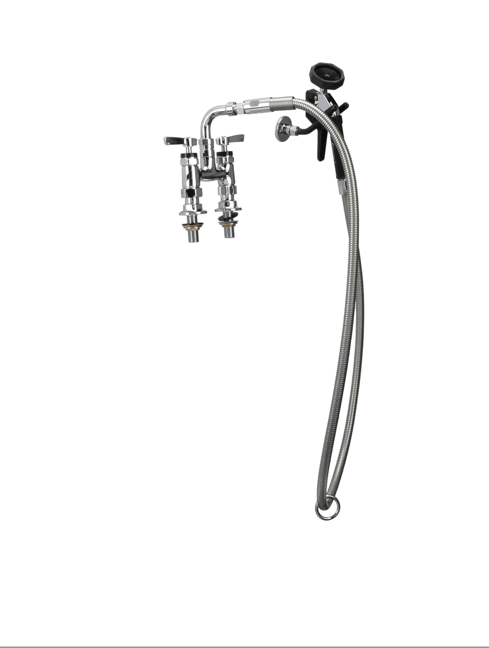 Encore® 4" OC. Brass Chrome Plated Elevated Deck Mount Utility Spray Assembly Angled Spray Head and 72" Hose, Ceramic Valves
