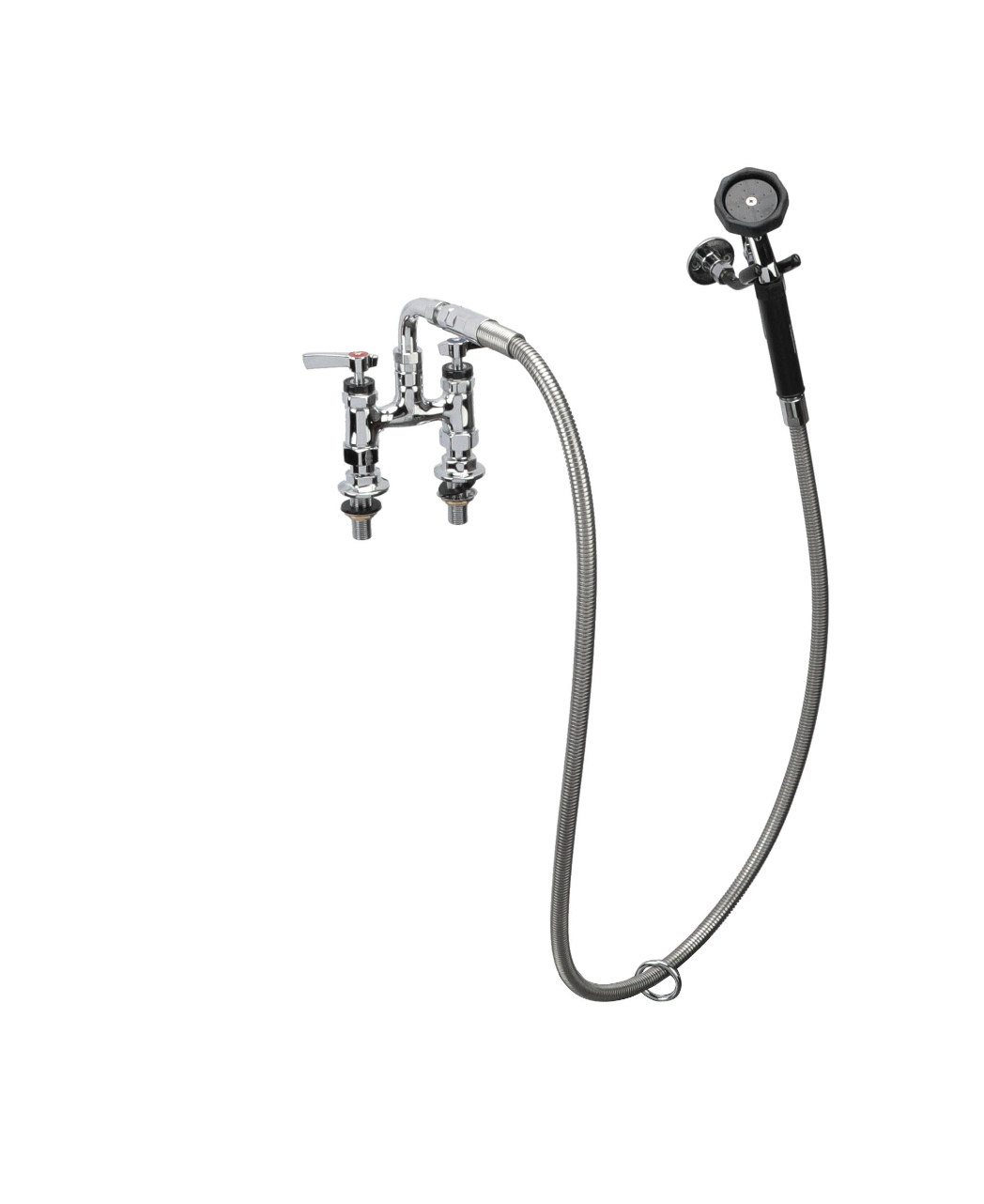 Encore® 4" OC. Brass Chrome Plated Elevated Deck Mount Utility Spray Assembly Angled Spray Head and 72" Hose, Ceramic Valves