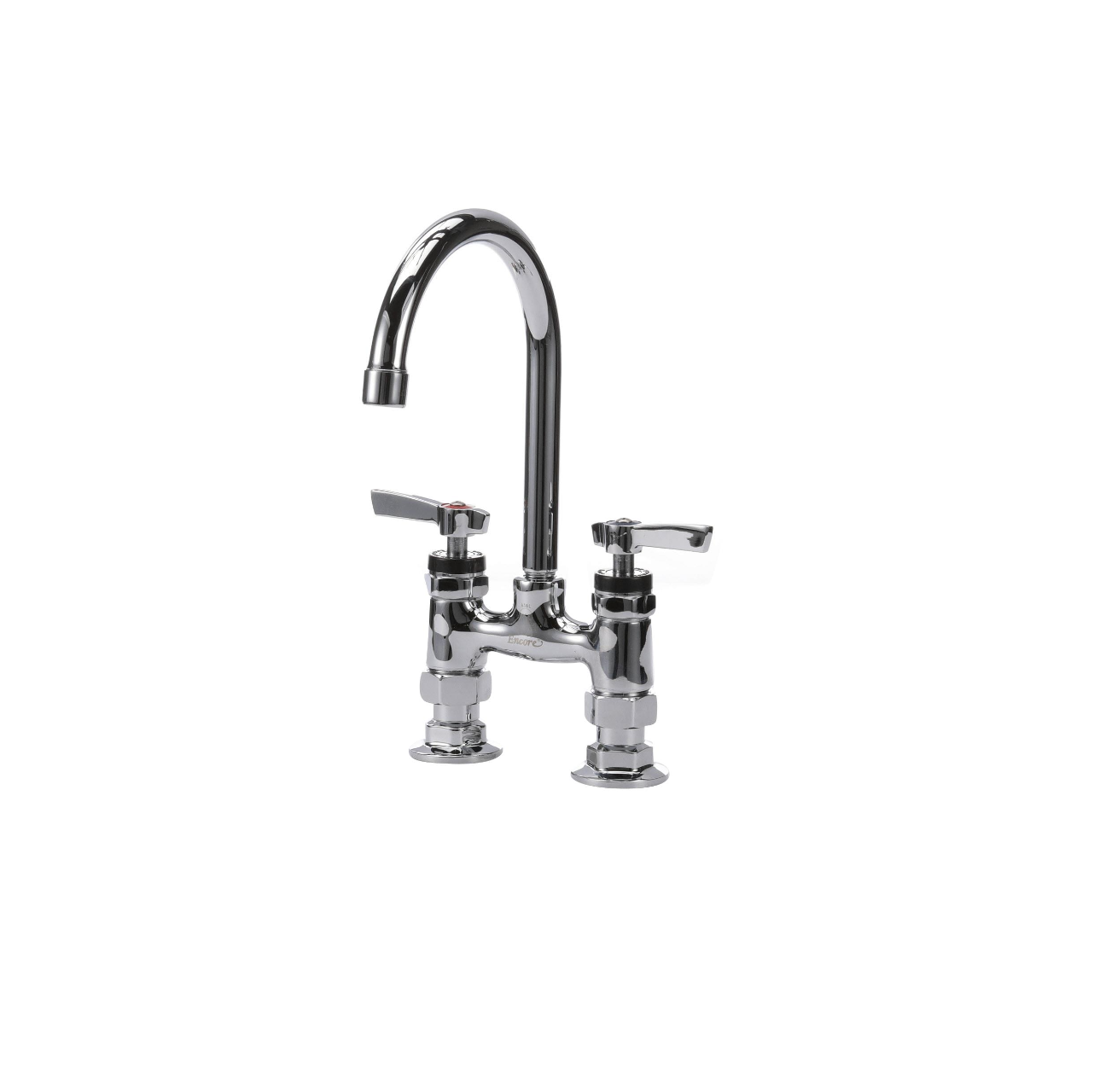 Encore® 4" OC Brass Chrome Plated Elevated Deck Mount Faucet with 6" Rigid Gooseneck Spout