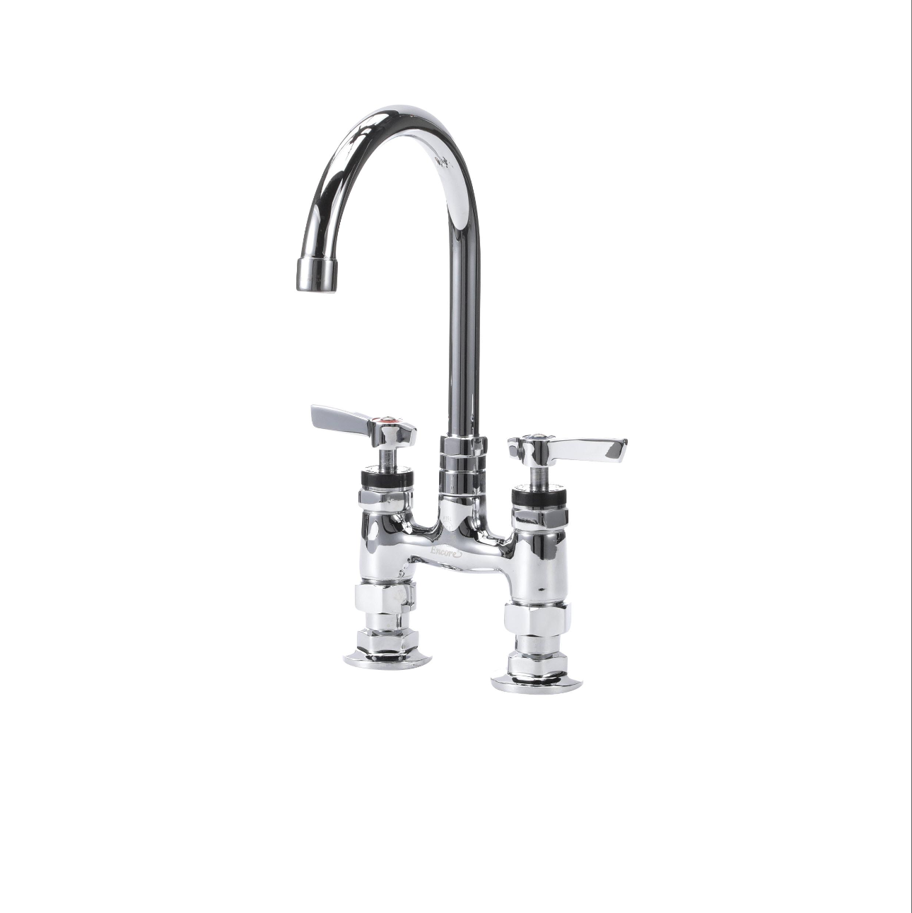Encore® 4" OC Brass Chrome Plated Elevated Deck Mount Faucet with 6" Swivel Gooseneck Spout, Lever Handles