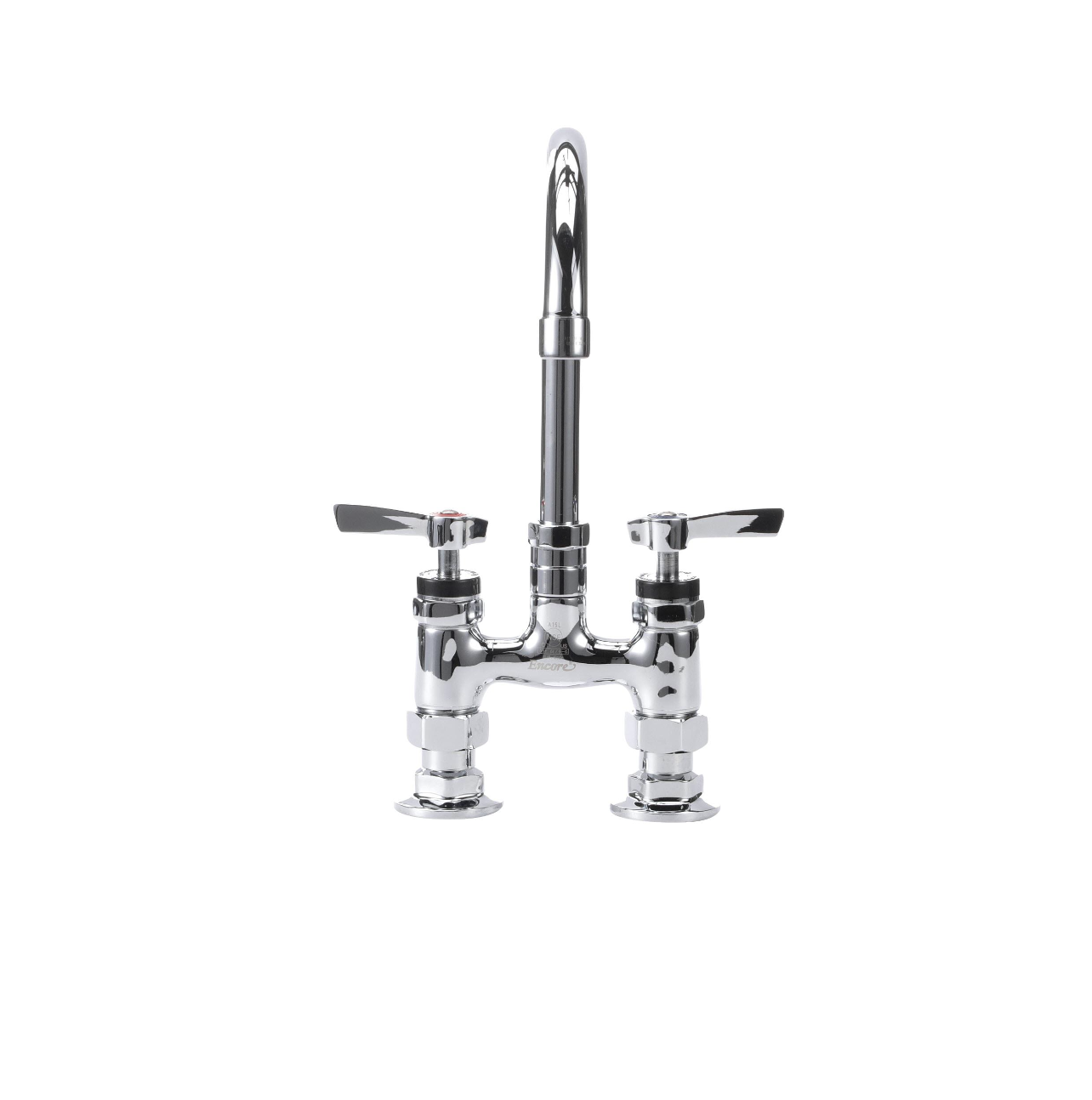 Encore® 4" OC Brass Chrome Plated Elevated Deck Mount Faucet with 6" Swivel Gooseneck Spout, Lever Handles