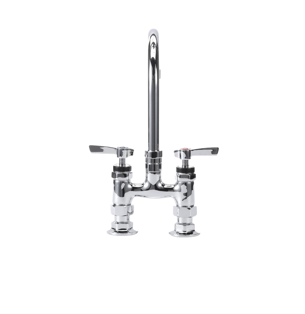 Encore® 4" OC Brass Chrome Plated Elevated Deck Mount Faucet with 6" Swivel Gooseneck Spout, Lever Handles