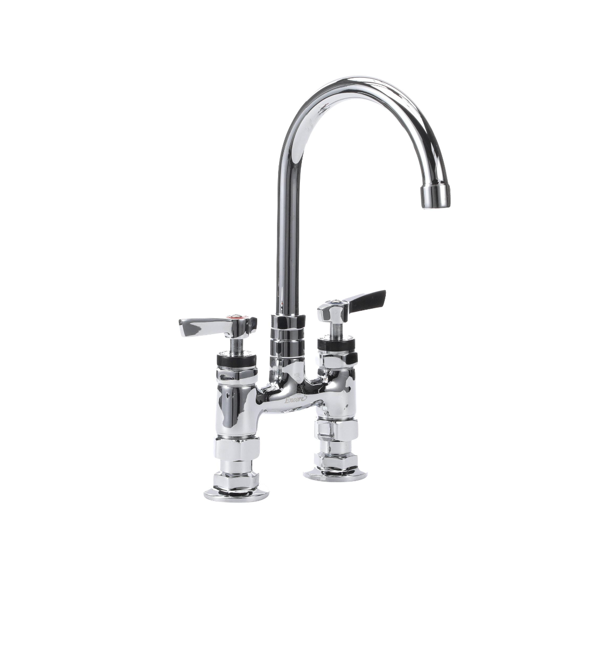 Encore® 4" OC Brass Chrome Plated Elevated Deck Mount Faucet with 6" Swivel Gooseneck Spout, Lever Handles