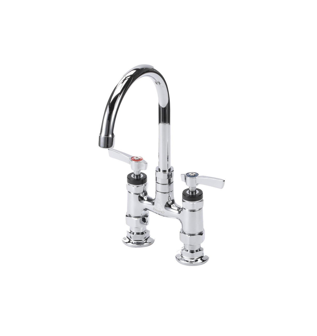 Encore® 4" OC Brass Chrome Plated Elevated Deck Mount Faucet with 6" Swivel Gooseneck Spout, Lever Handles
