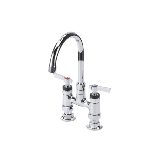 Encore® 4" OC Brass Chrome Plated Elevated Deck Mount Faucet with 6" Swivel Gooseneck Spout, Lever Handles