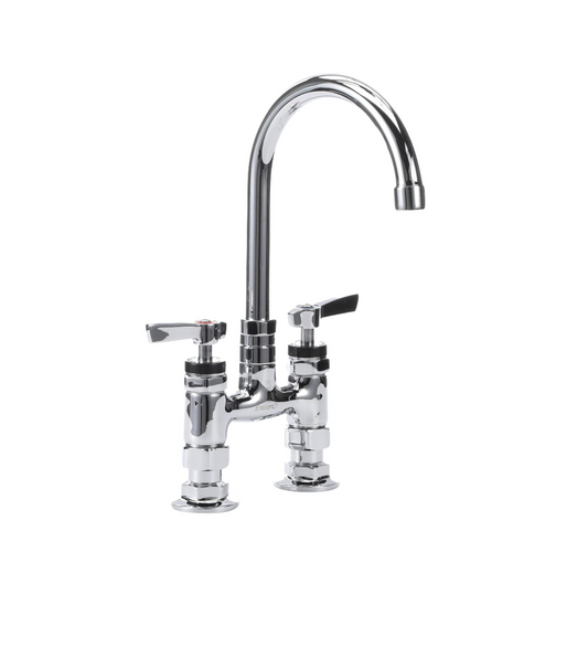 Encore® 4" OC Brass Chrome Plated Elevated Deck Mount Faucet Ceramic Valves with 6" Swivel Gooseneck Spout