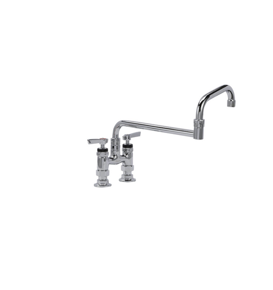 Encore® 4" OC Brass Chrome Plated Elevated Deck Mount Faucet Ceramic Valves with 18" Double Jointed Swivel Spout