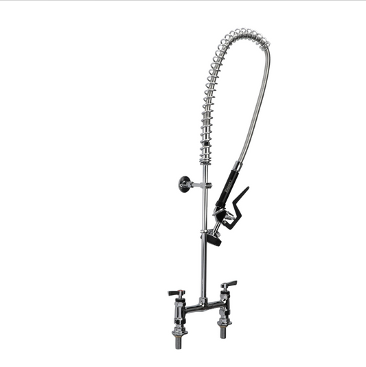 Encore® 8" OC Brass Chrome Plated Deck Mount Pre-Rinse Ceramic Valves Stainless Steel Spring with Wall Bracket