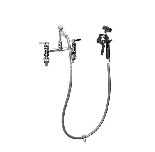 Encore® 8" OC Brass Chrome Plated Deck Mount Utility Spray Assembly Ceramic Valves with 72" Hose