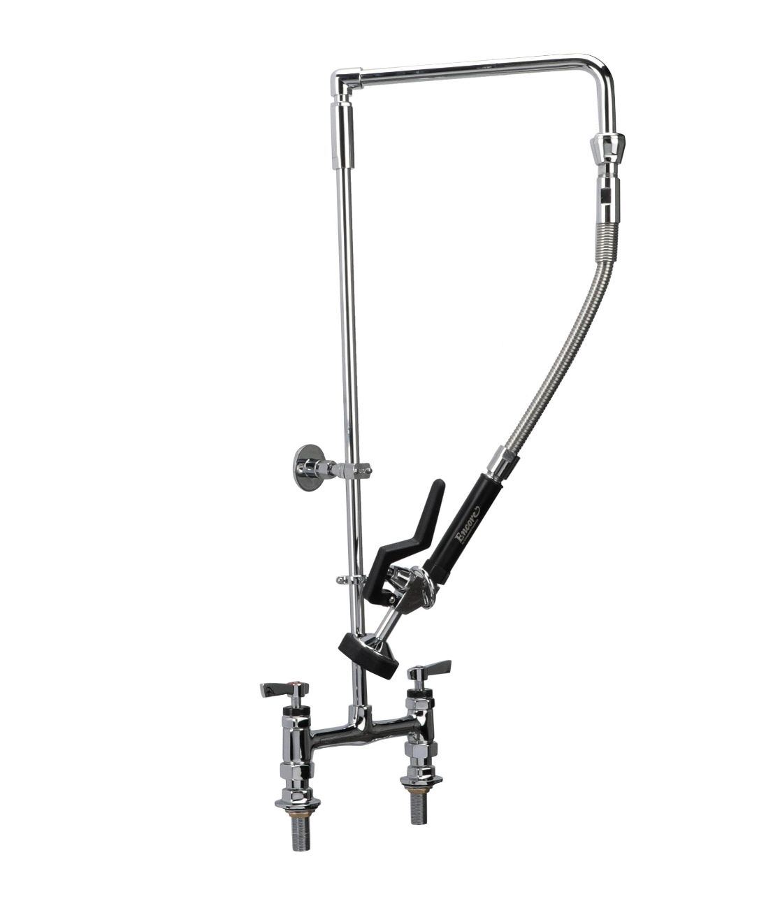 Encore 8" OC Brass Chrome Plated Deck Mount Rigid Arm Pre-Rinse Assembly with 26" Riser