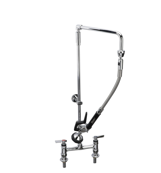 Encore 8" OC Brass Chrome Plated Deck Mount Rigid Arm Pre-Rinse Assembly with 26" Riser