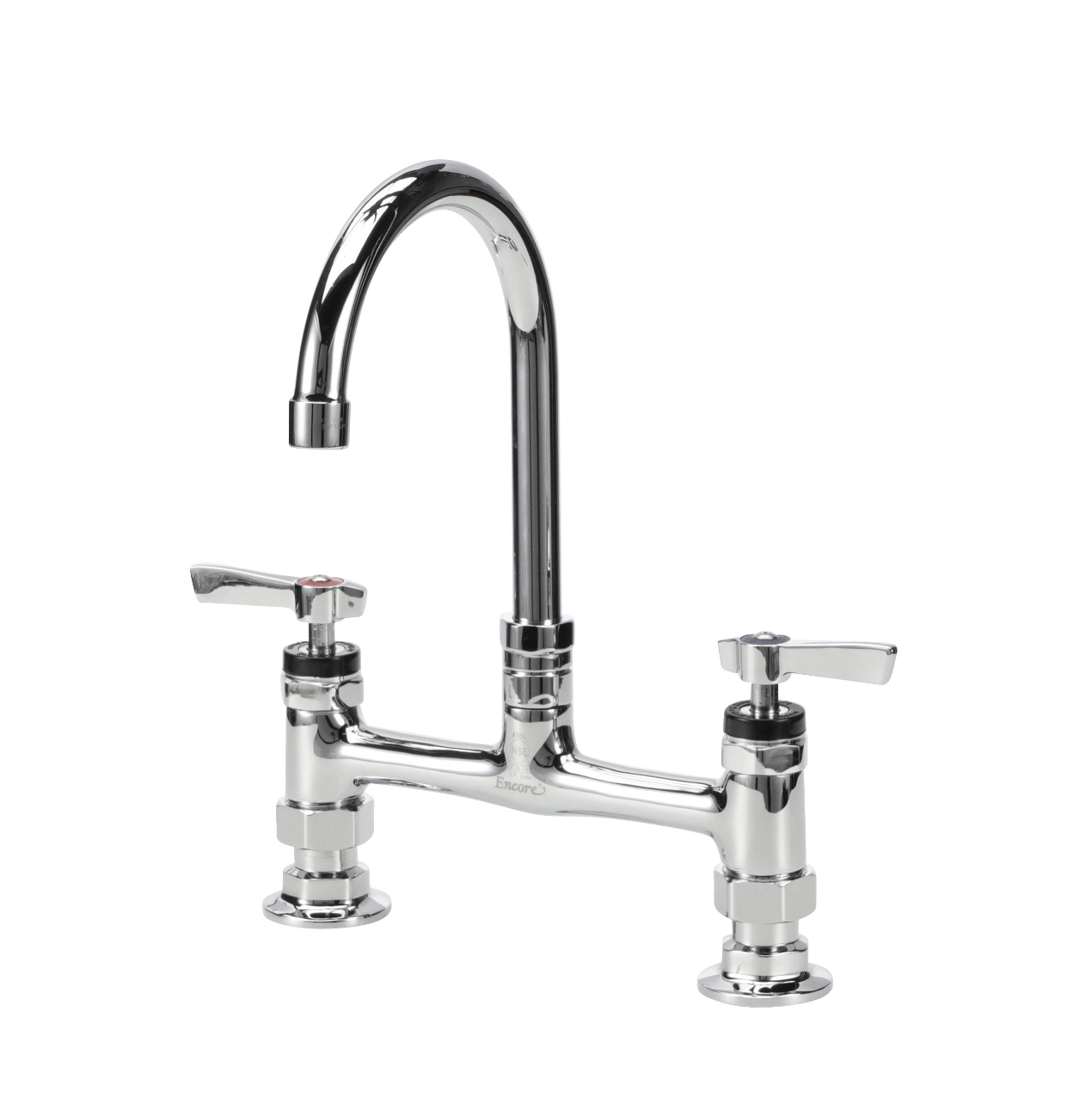 Encore® 8" OC Brass Chrome Plated Deck Mount Faucet with 3-1/2" Swivel Gooseneck Spout