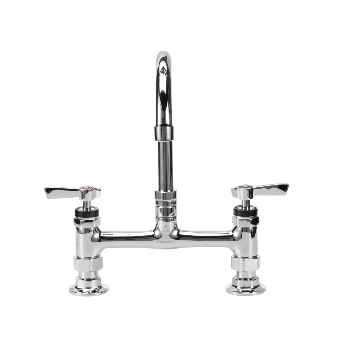Encore® 8" OC Brass Chrome Plated Deck Mount Faucet with 3-1/2" Swivel Gooseneck Spout