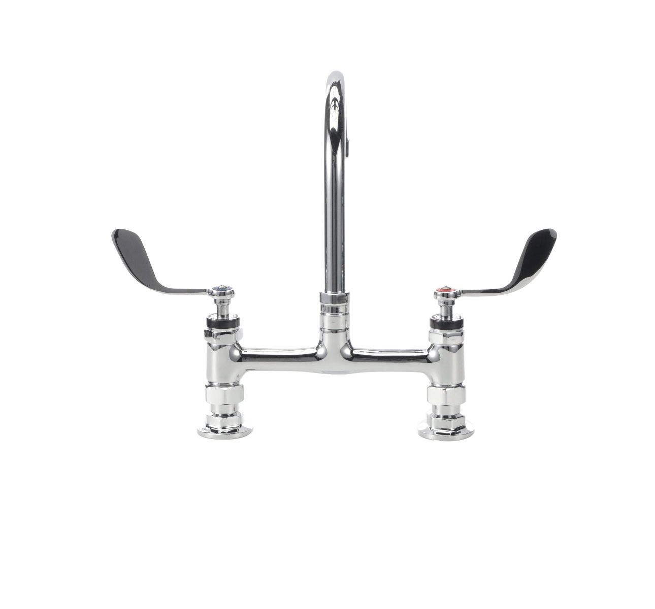 Encore® 8" OC Brass Chrome Plated Deck Mount Faucet 6" Swivel Gooseneck Spout and 4" Wrist Blade Handles