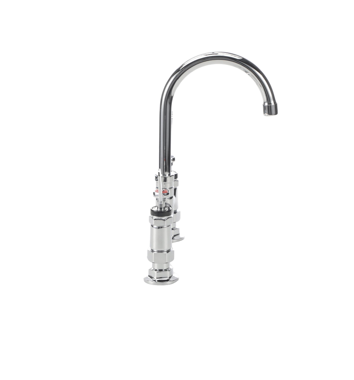 Encore® 8" OC Brass Chrome Plated Deck Mount Faucet 6" Swivel Gooseneck Spout and 4" Wrist Blade Handles