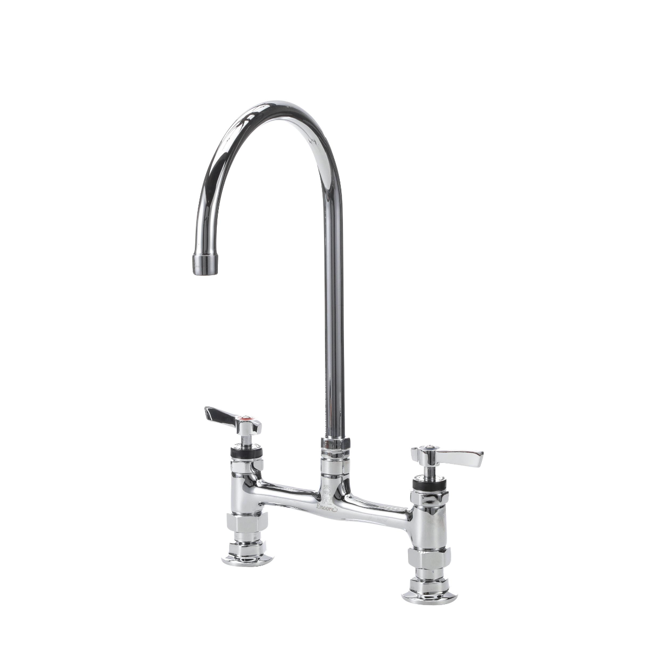 Encore® 8" OC Brass Chrome Plated Deck Mount Faucet Ceramic Valves with 8" Swivel Gooseneck Spout