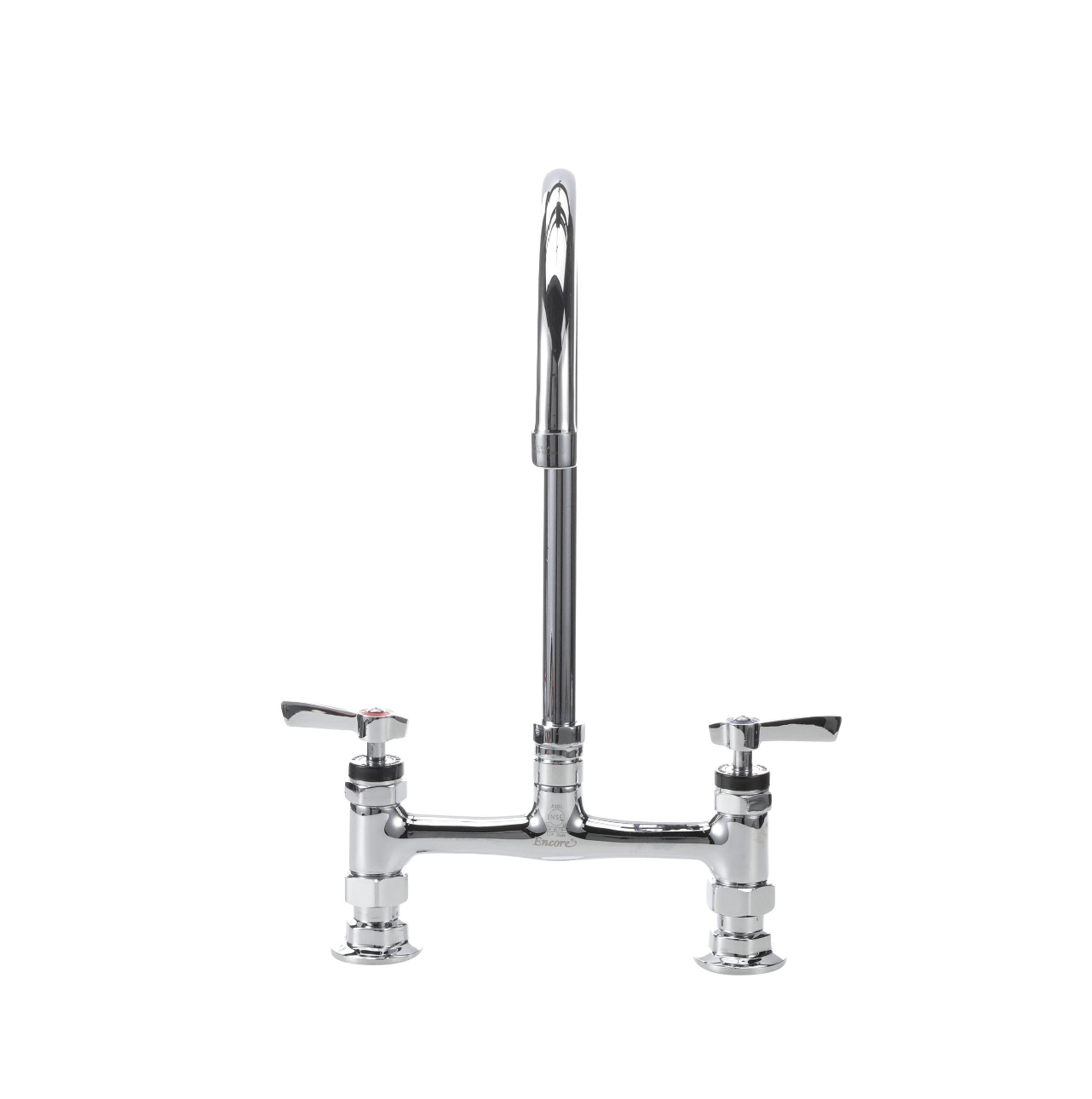 Encore® 8" OC Brass Chrome Plated Deck Mount Faucet Ceramic Valves with 8" Swivel Gooseneck Spout