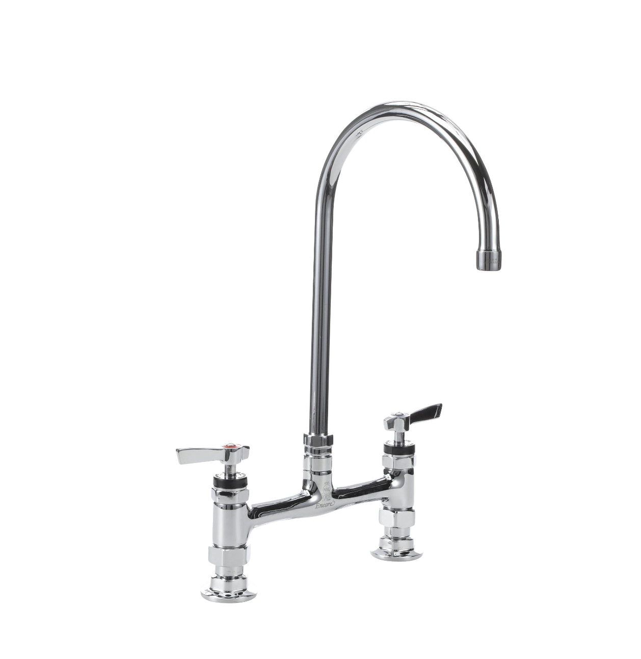 Encore® 8" OC Brass Chrome Plated Deck Mount Faucet Ceramic Valves with 8" Swivel Gooseneck Spout