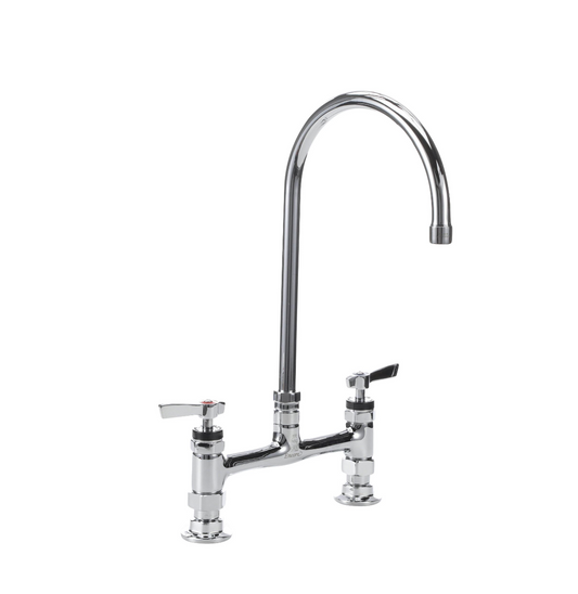 Encore® 8" OC Brass Chrome Plated Deck Mount Faucet Ceramic Valves with 8" Swivel Gooseneck Spout