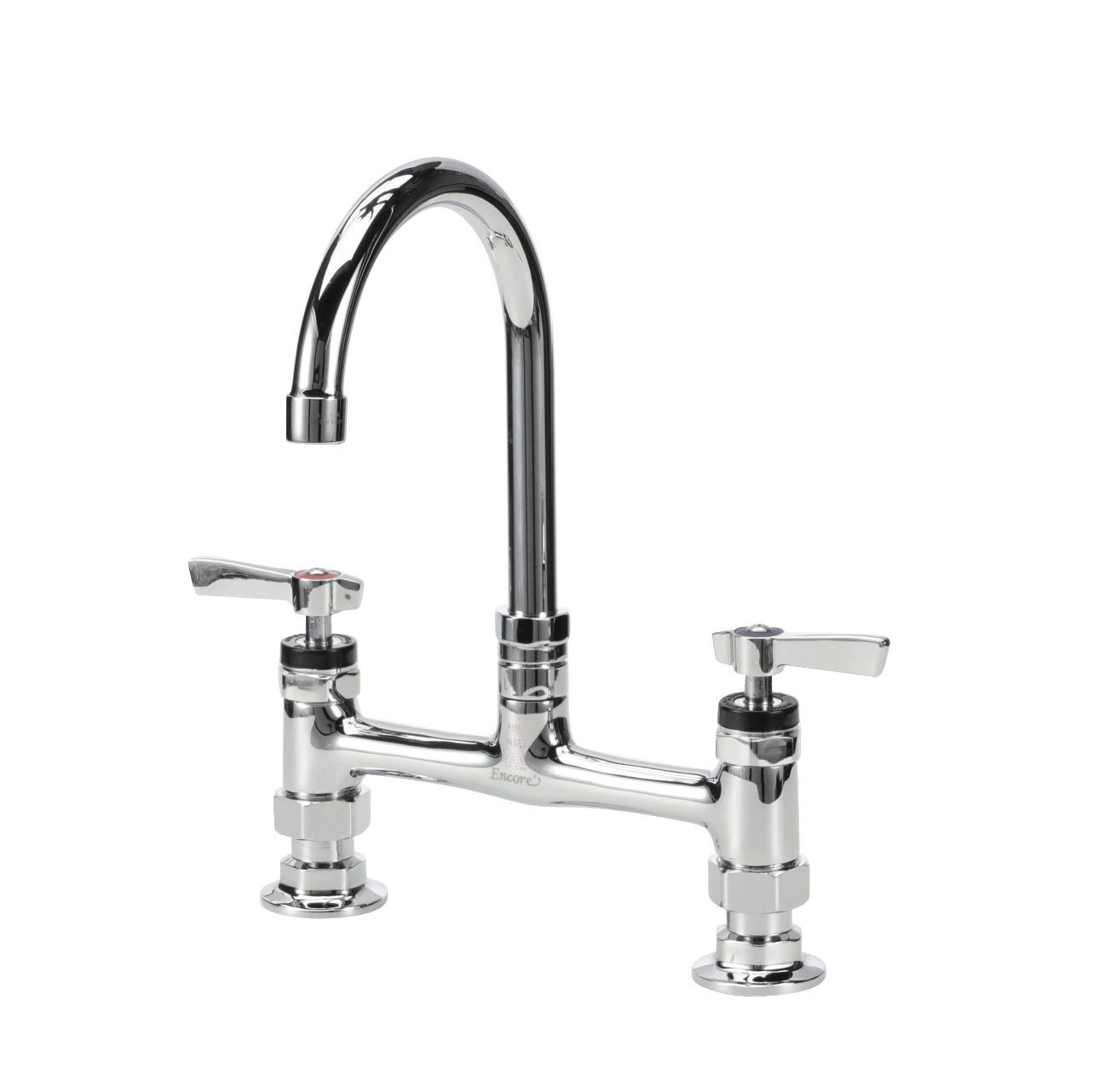 Encore® 8" OC Brass Chrome Plated Deck Mount Faucet Ceramic Valves with 6" Swivel Gooseneck Spout