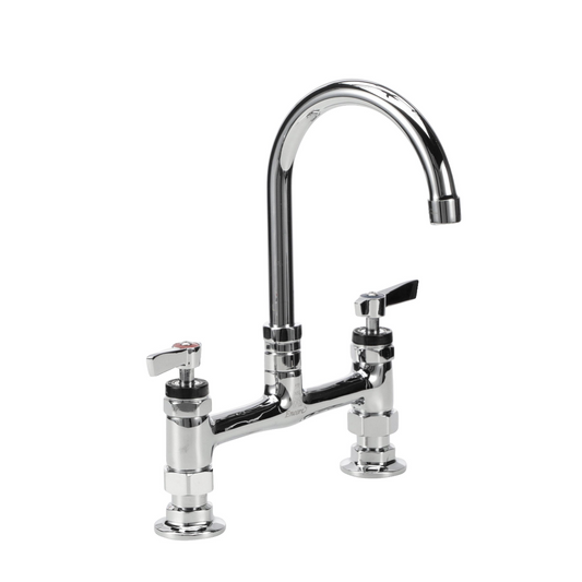 Encore® 8" OC Brass Chrome Plated Deck Mount Faucet Ceramic Valves with 6" Swivel Gooseneck Spout