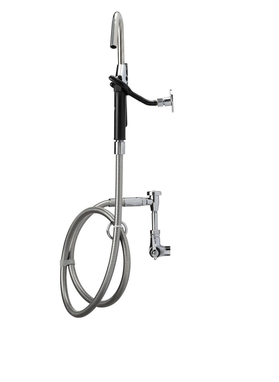 Encore® Brass Chrome Plated Single Wall Mount Pot Filler Assembly with 72" Hose and Vacuum Breaker