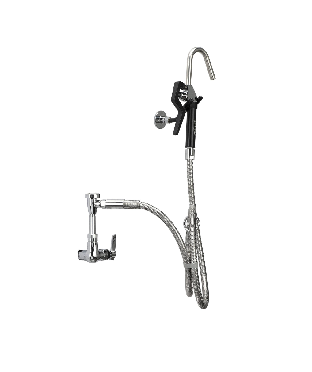 Encore® Brass Chrome Plated Single Wall Mount Pot Filler Assembly with 72" Hose and Vacuum Breaker