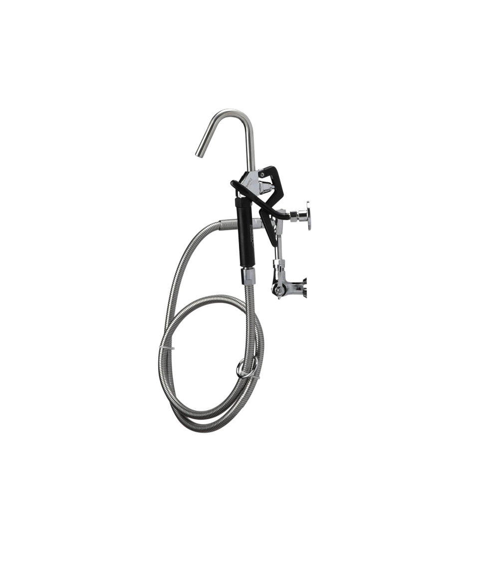 Encore® Brass Chrome Plated Single Wall Mount Pot Filler Assembly Ceramic Valves with 72" Hose and Vacuum Breaker