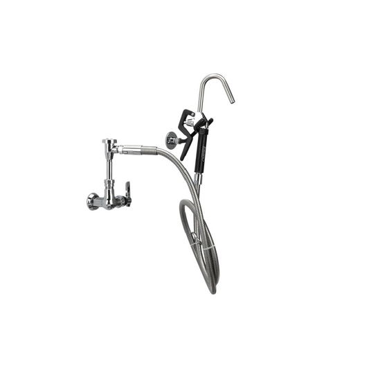 Encore® Brass Chrome Plated Single Wall Mount Pot Filler Assembly Ceramic Valves with 72" Hose and Vacuum Breaker