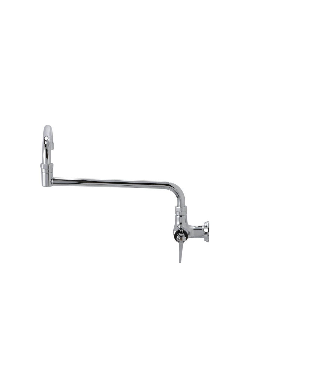 Encore® Brass Chrome Plated Single Wall Mount Faucet Ceramic Valves with Double Jointed 18" Swivel Spout and Pot Filler End