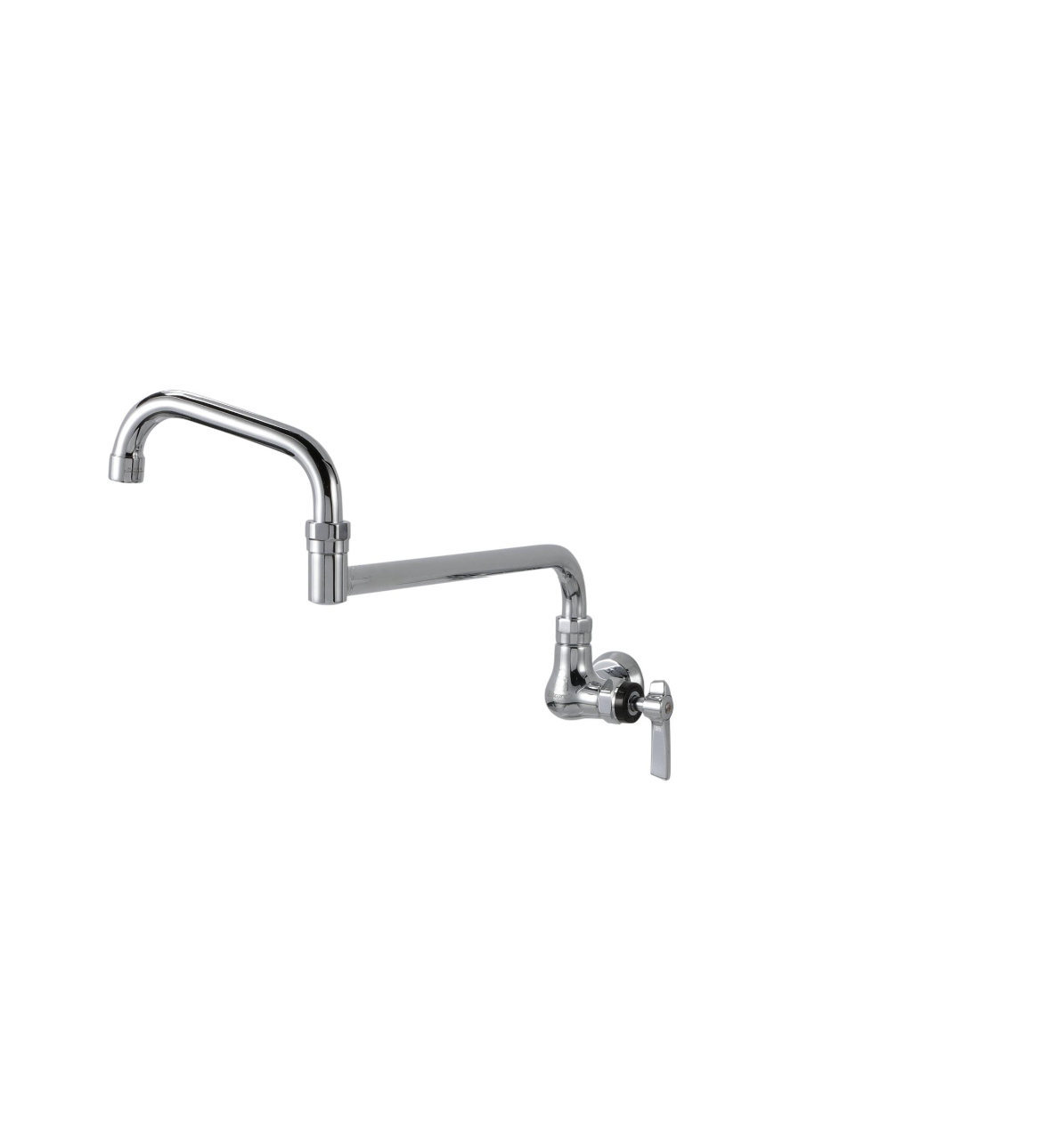 Encore® Brass Chrome Plated Single Wall Mount Faucet Ceramic Valves with Double Jointed 18" Swivel Spout and Pot Filler End