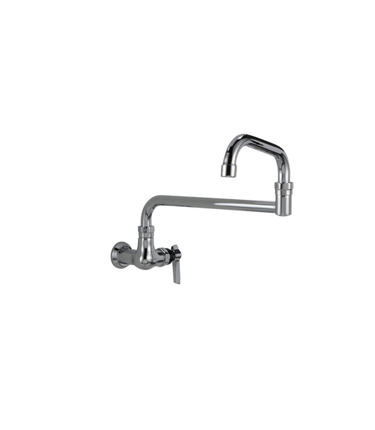 Encore® Brass Chrome Plated Single Wall Mount Faucet Ceramic Valves with Double Jointed 18" Swivel Spout and Pot Filler End