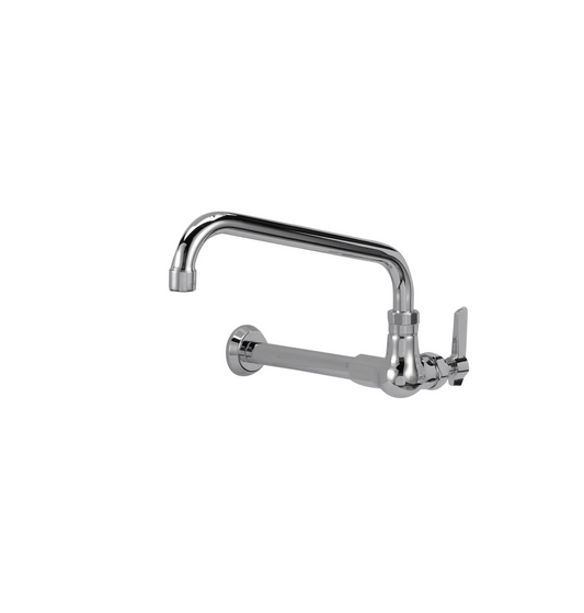 Encore® Brass Chrome Plated Single Wall Mount Wok Range Faucet with 12" Swivel Spout and Lever Handles