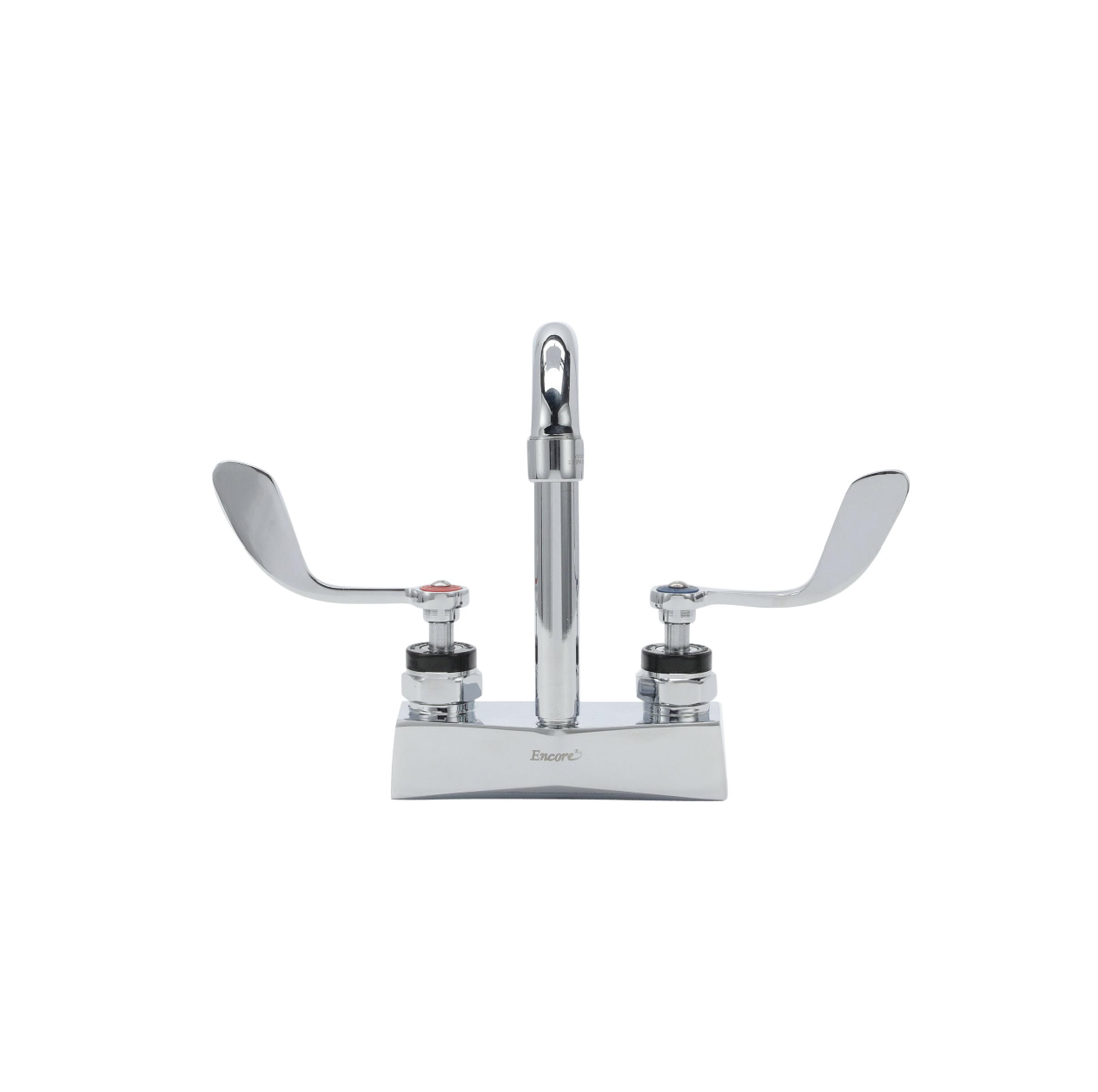 Encore® Brass Chrome Plated 4" OC Centerset Deck Mount Faucet with 3-1/2" Rigid Gooseneck Spout and 4" Wrist Blade Handles