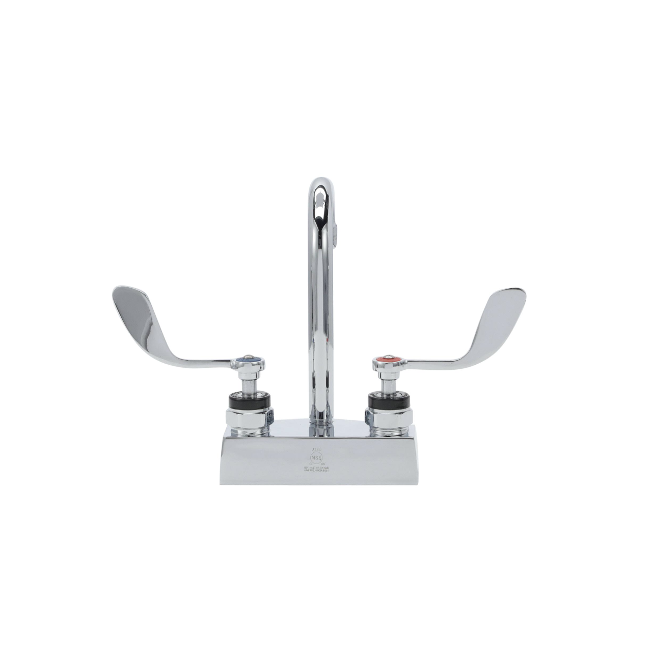 Encore® Brass Chrome Plated 4" OC Centerset Deck Mount Faucet with 3-1/2" Rigid Gooseneck Spout and 4" Wrist Blade Handles
