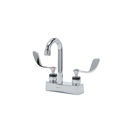 Encore® Brass Chrome Plated 4" OC Centerset Deck Mount Faucet with 3-1/2" Rigid Gooseneck Spout and 4" Wrist Blade Handles