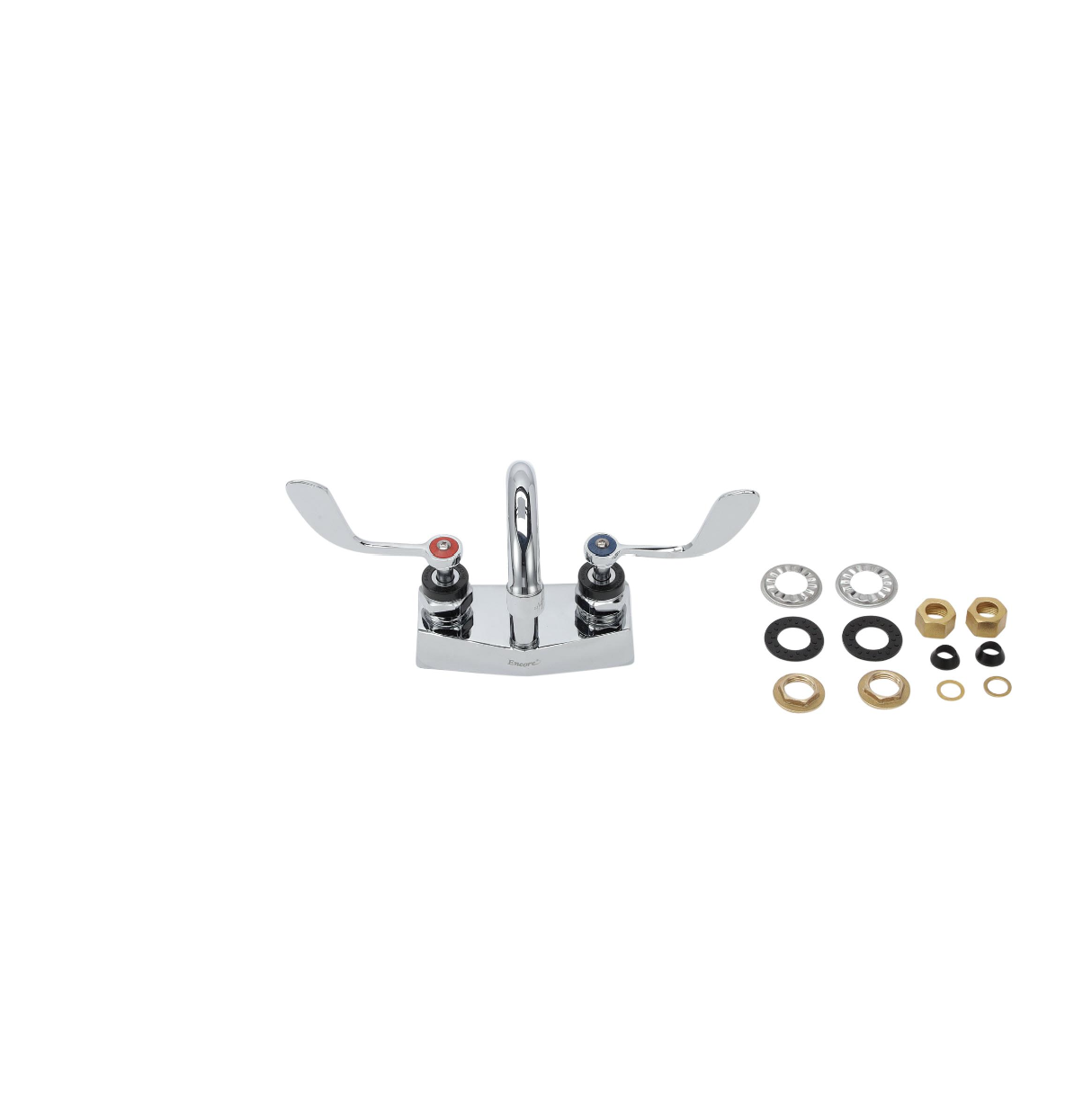 Encore® Brass Chrome Plated 4" OC Centerset Deck Mount Faucet with 3-1/2" Rigid Gooseneck Spout and 4" Wrist Blade Handles