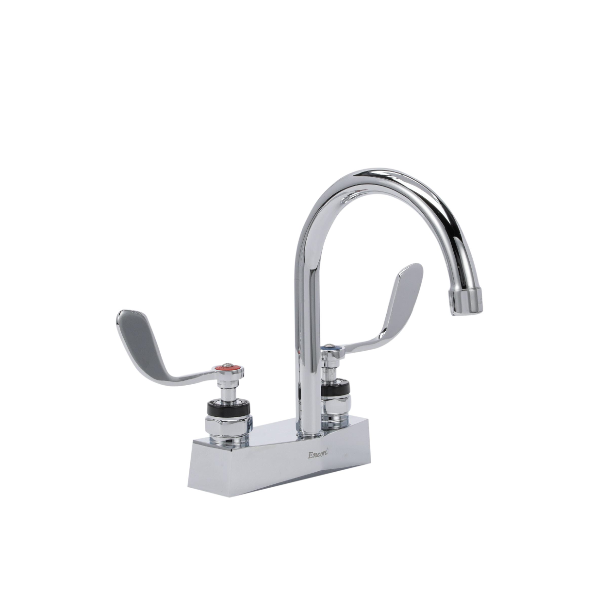 Encore® Brass Chrome Plated 4" OC Centerset Deck Mount Faucet with 6" Rigid Gooseneck Spout and 4" Wrist Blade Handles
