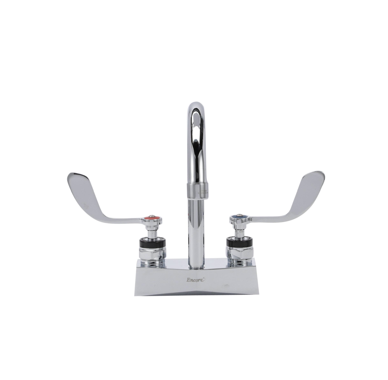 Encore® Brass Chrome Plated 4" OC Centerset Deck Mount Faucet with 6" Rigid Gooseneck Spout and 4" Wrist Blade Handles