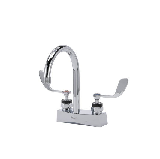 Encore® Brass Chrome Plated 4" OC Centerset Deck Mount Faucet with 6" Rigid Gooseneck Spout and 4" Wrist Blade Handles