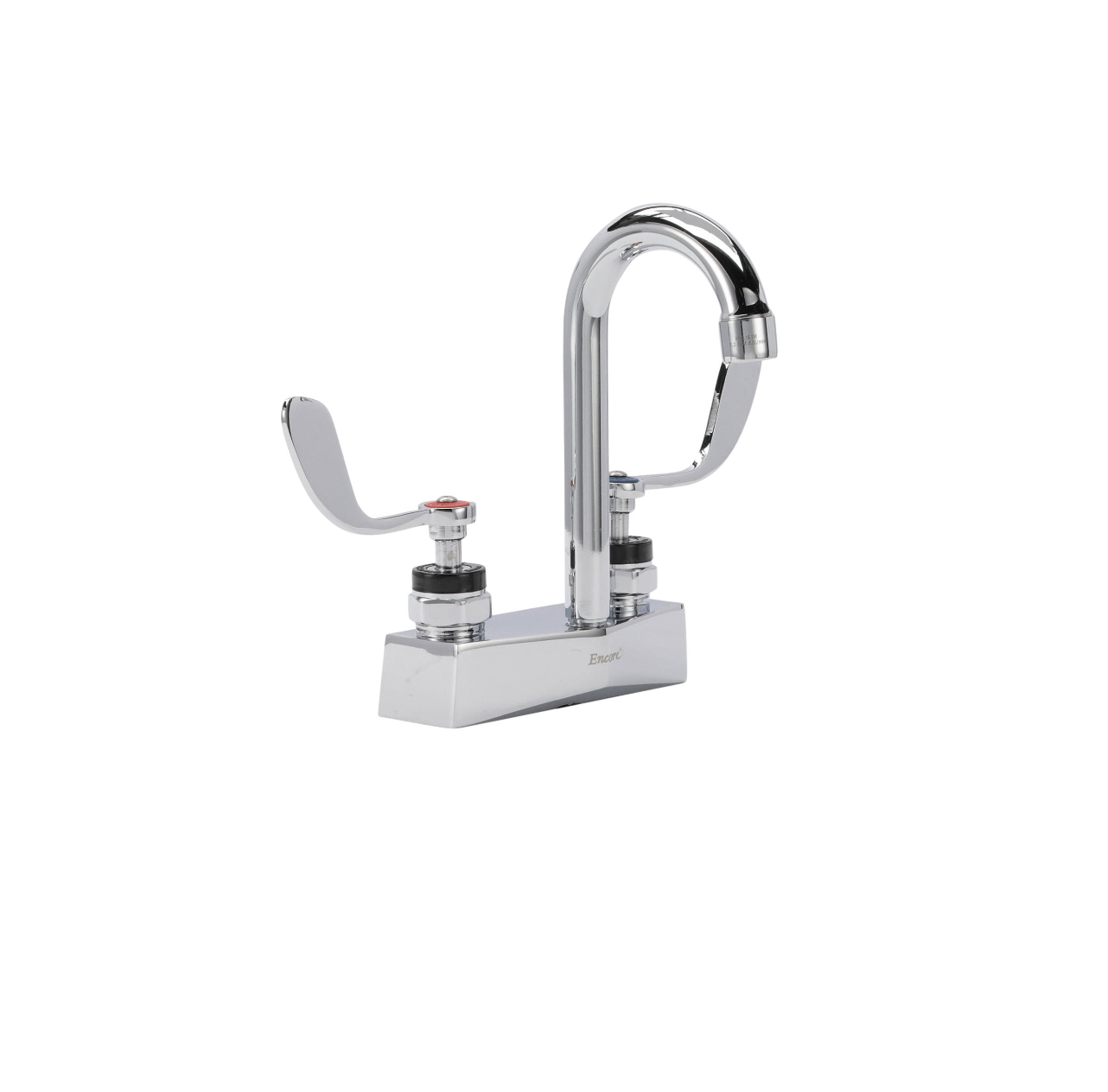 Encore® Brass Chrome Plated 4" OC Deck Mount Faucet Ceramic Valves with 3-1/2" Rigid Gooseneck Spout and 4" Wrist Blade Handles
