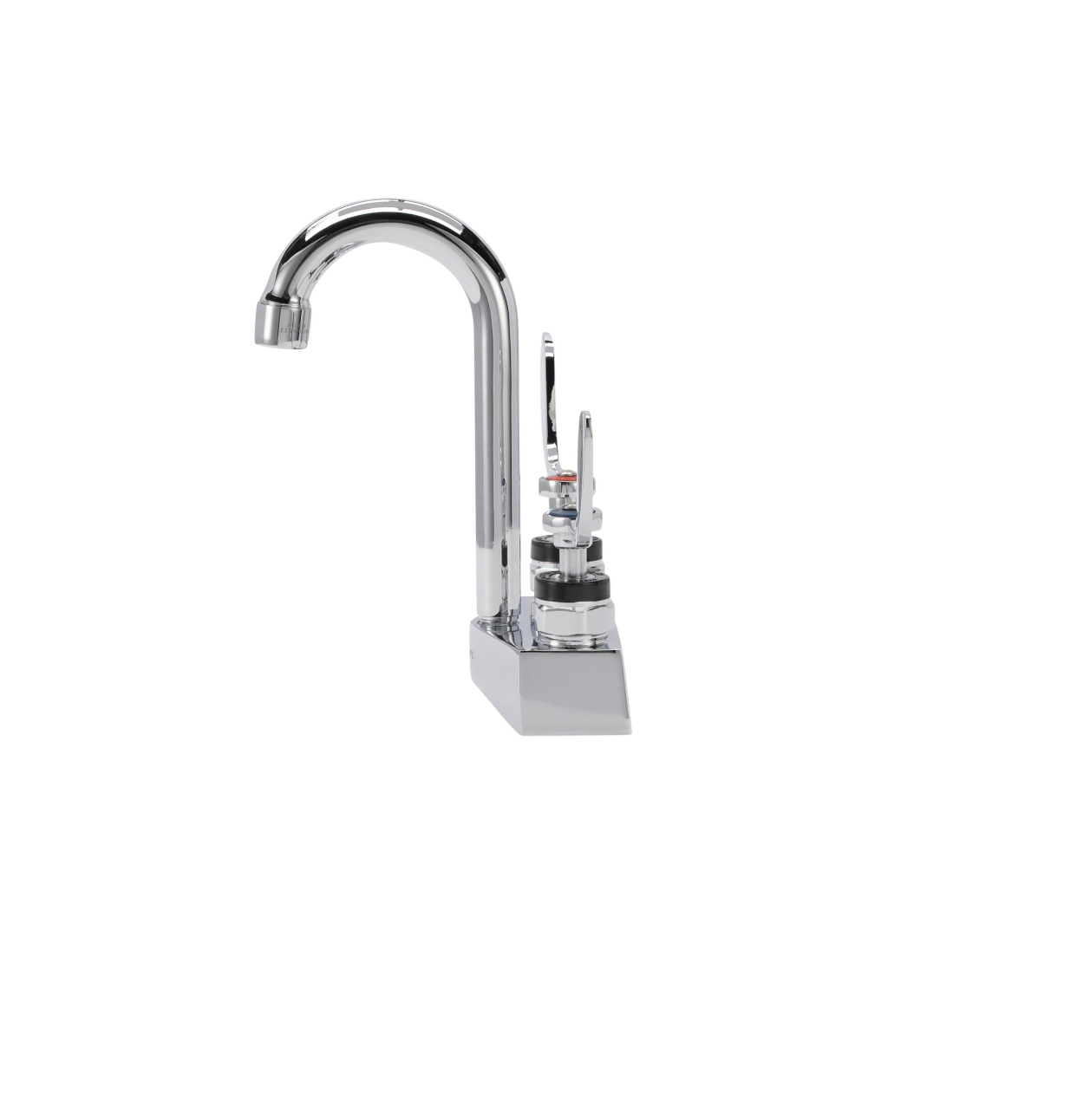 Encore® Brass Chrome Plated 4" OC Deck Mount Faucet Ceramic Valves with 3-1/2" Rigid Gooseneck Spout and 4" Wrist Blade Handles