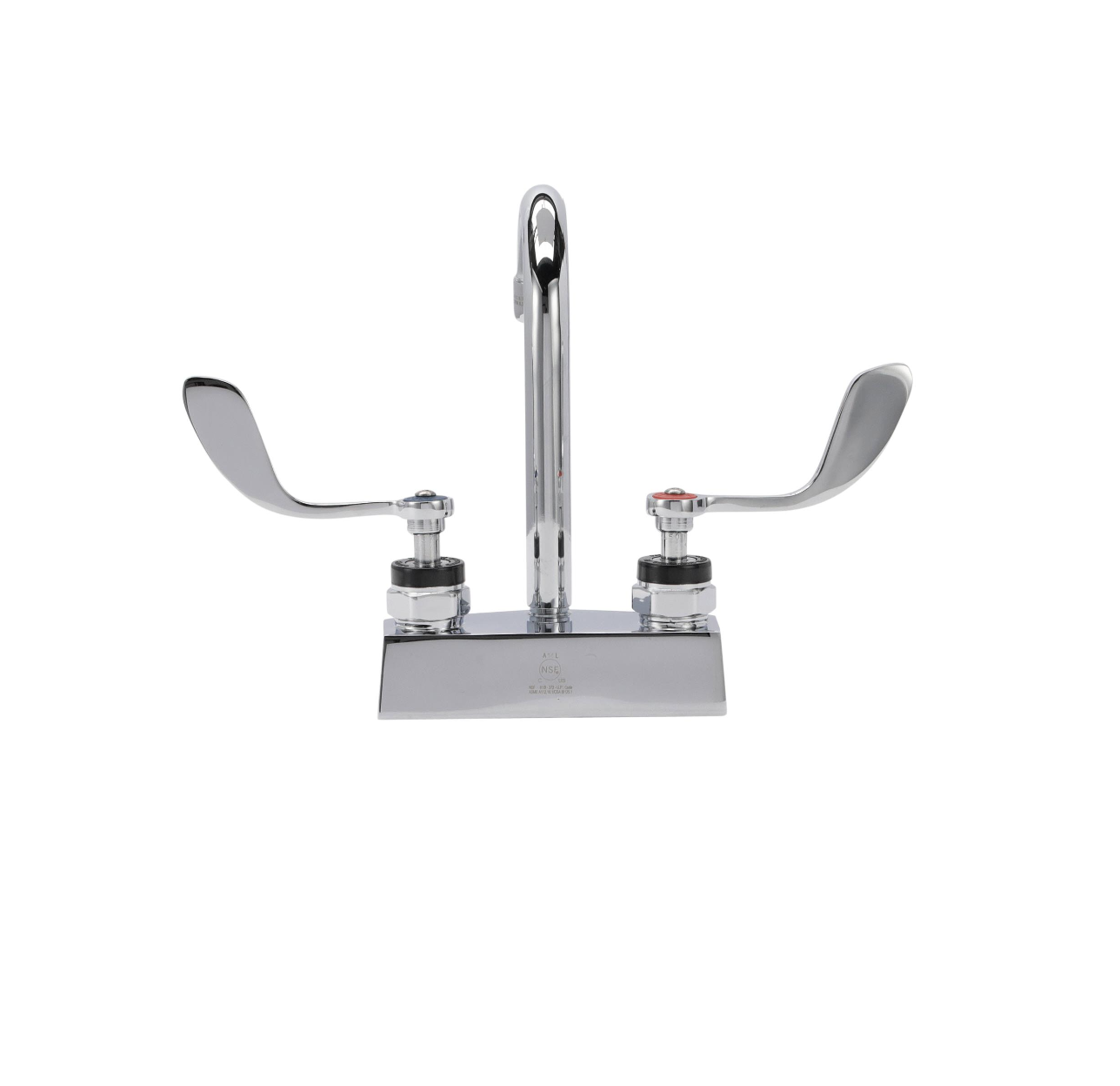 Encore® Brass Chrome Plated 4" OC Deck Mount Faucet Ceramic Valves with 3-1/2" Rigid Gooseneck Spout and 4" Wrist Blade Handles