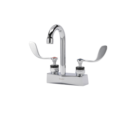 Encore® Brass Chrome Plated 4" OC Deck Mount Faucet Ceramic Valves with 3-1/2" Rigid Gooseneck Spout and 4" Wrist Blade Handles