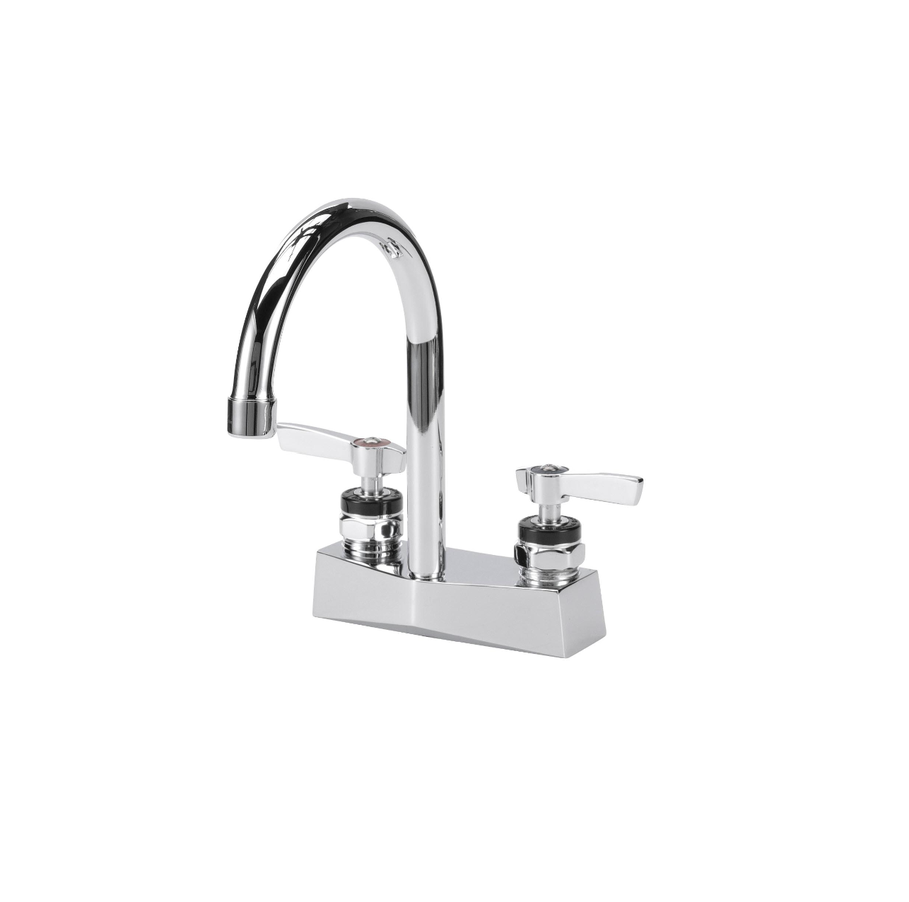 Encore® Brass Chrome Plated 4" OC Deck Mount Faucet Ceramic Valves with 6" Rigid Gooseneck Spout