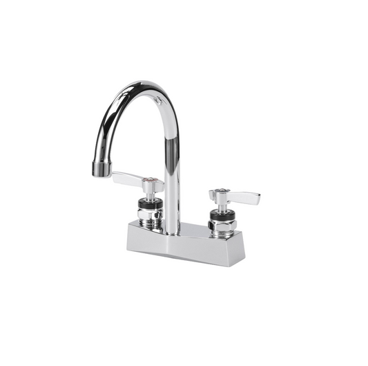Encore® Brass Chrome Plated 4" OC Deck Mount Faucet Ceramic Valves with 6" Rigid Gooseneck Spout