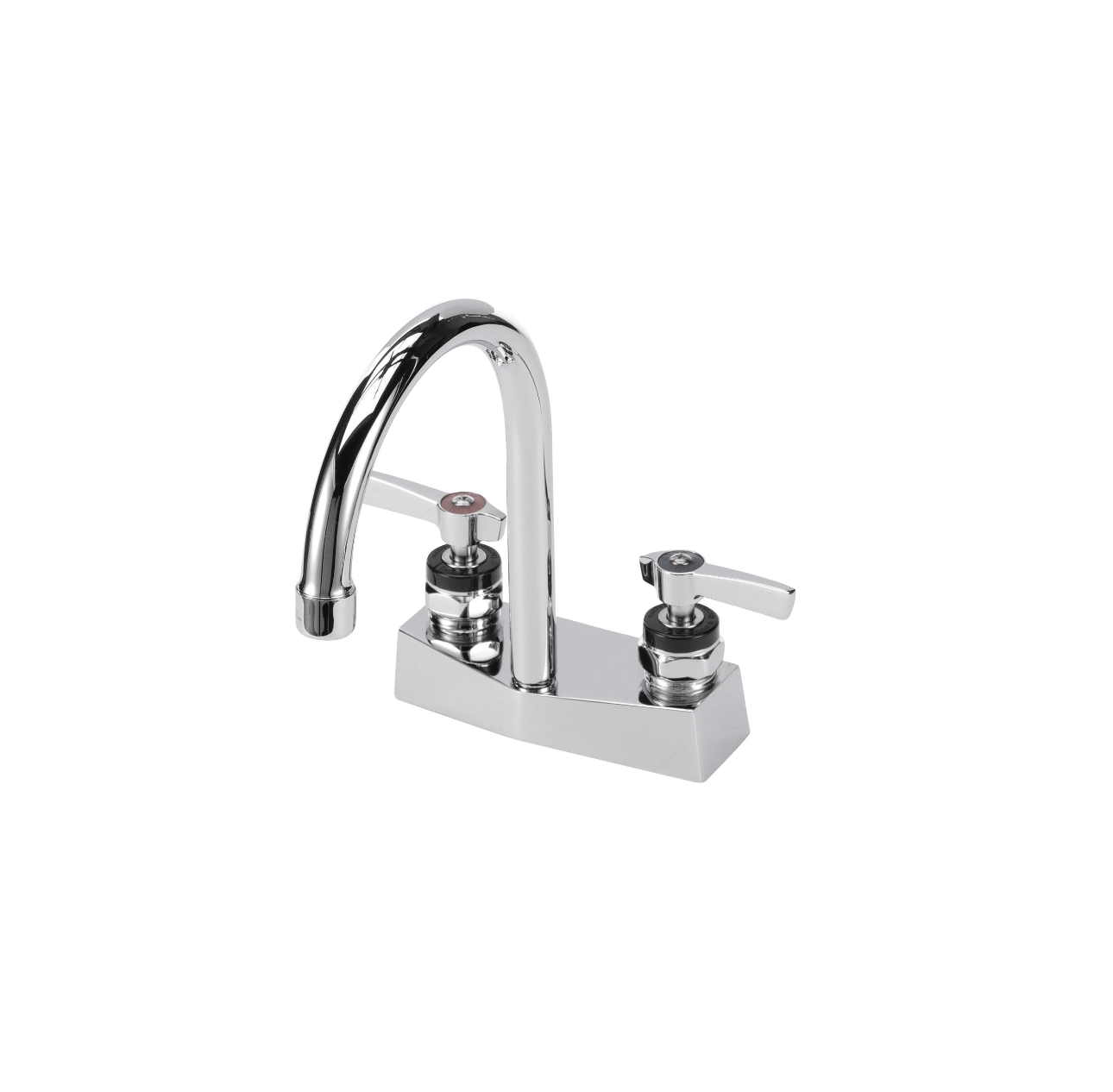 Encore® Brass Chrome Plated 4" OC Deck Mount Faucet Ceramic Valves with 6" Rigid Gooseneck Spout