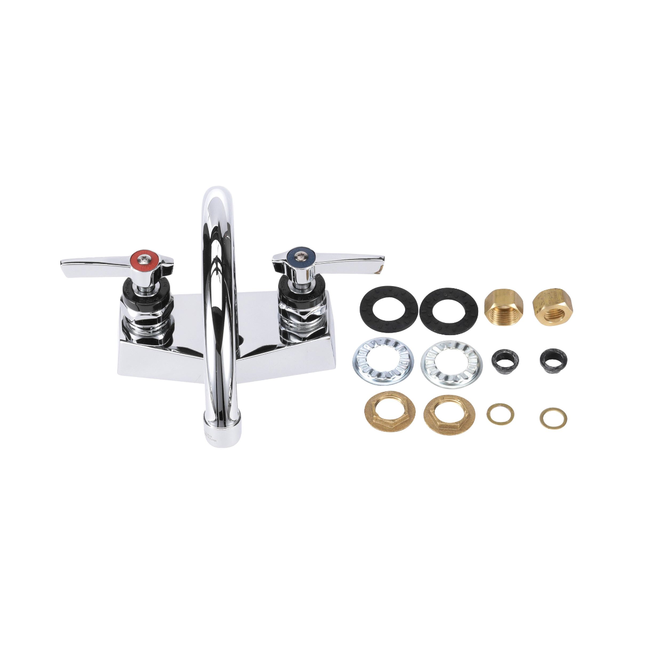 Encore® Brass Chrome Plated 4" OC Deck Mount Faucet Ceramic Valves with 6" Rigid Gooseneck Spout