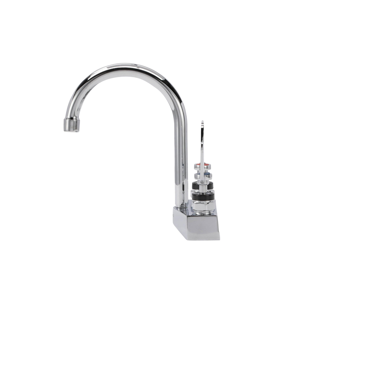 Encore® Brass Chrome Plated 4" OC Deck Mount Faucet Ceramic Valves with 6" Rigid Gooseneck Spout 4" Wrist Blade Handles