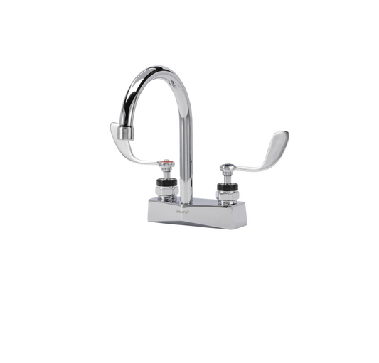 Encore® Brass Chrome Plated 4" OC Deck Mount Faucet Ceramic Valves with 6" Rigid Gooseneck Spout 4" Wrist Blade Handles